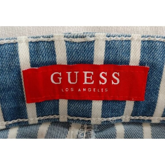 Guess Women's Skinny Leg Blue Jeans Size 25 Blue White Striped Stretch High Rise - Picture 2 of 4